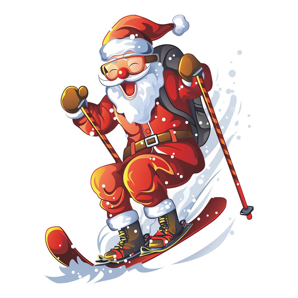 Christmas Ski Santa Claus Glass Window Doors Home Beautification Window Stickers Self-adhesive