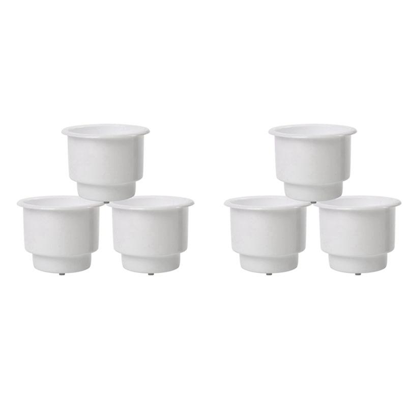 Powerful 6Pcs Recessed Drop In Plastic Cup Drink Can Holder With Drain For Boat Car Marine Rv Replacement (White)