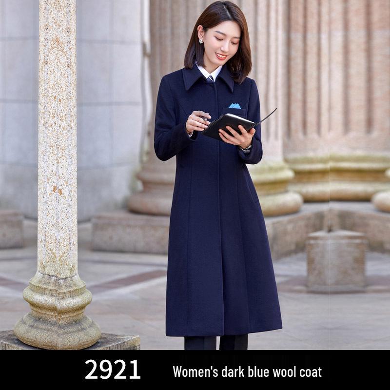 Women's Long Woolen Winter Coat - Unisex Hotel Business Workwear