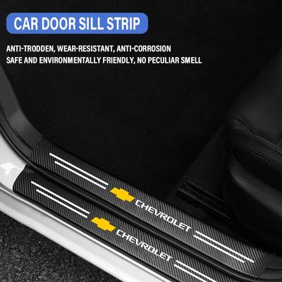 4PCS Car Door Sill Sticker 3D Carbon Fiber Protection Sticker For Silverado Impala Malibu Equinox Cruze Camaro Aveo
