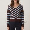 2026 autumn and winter new contrasting color off-the-shoulder casual European and American sweaters women's versatile striped knitted sweaters women's