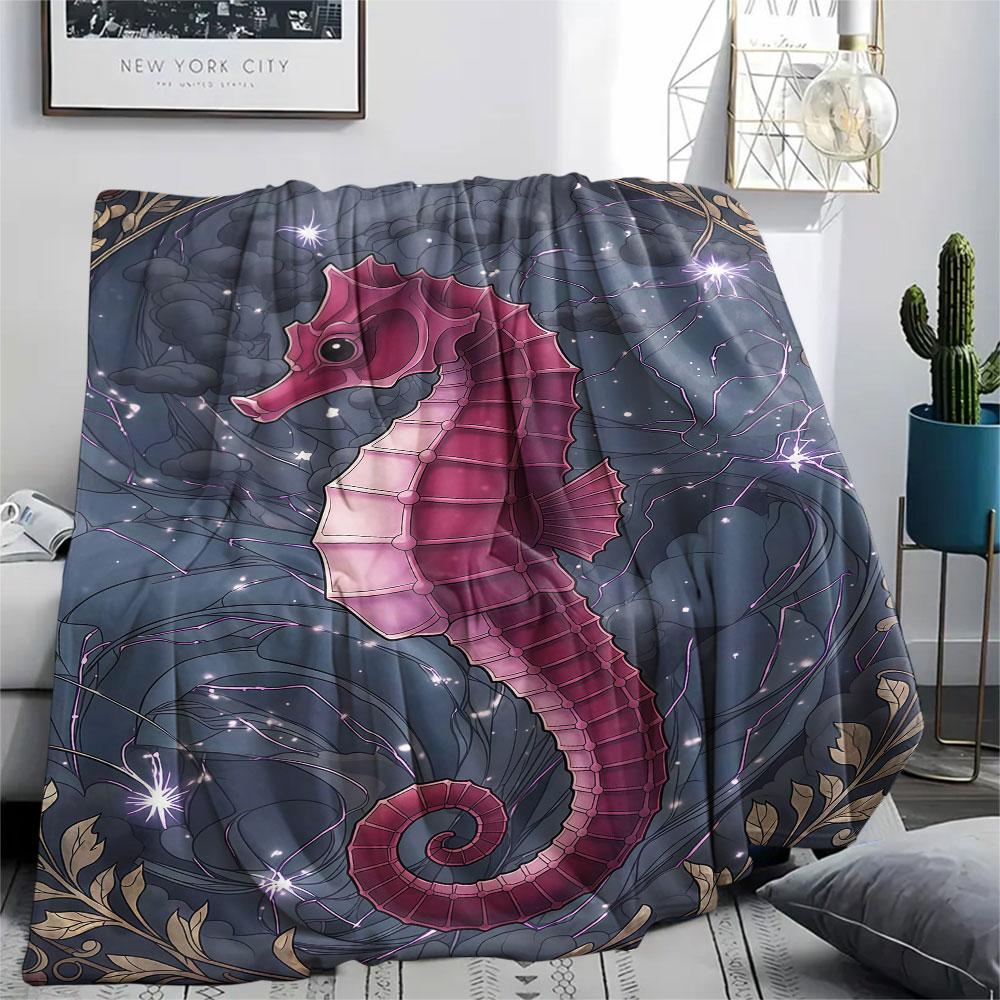 1Pc Marine life Print Flannel Blanket, High quality Comfortable for All Seasons, Home Decor, Warmth and Comfort, Perfect for Christmas Gifts