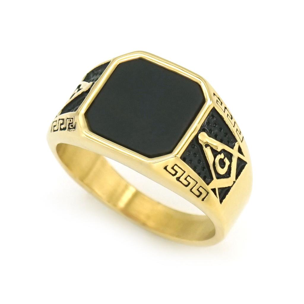 Ring New Golden Classic Retro Ring Frosted Lapis Lazuli Rough Stone Freemasonry AG Men's Ring