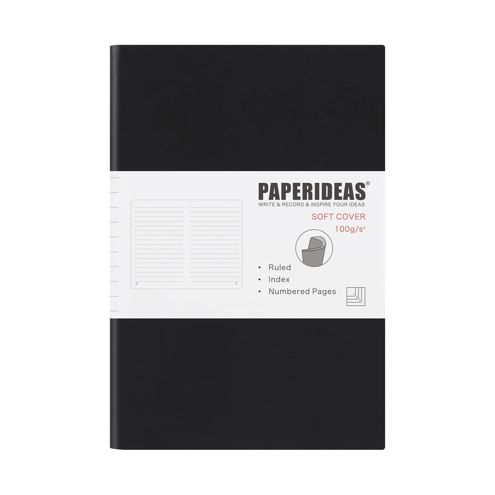 

PAPERIDEAS Soft Cover Notebook, A5, (Horizontal Lines, Black) чёрный