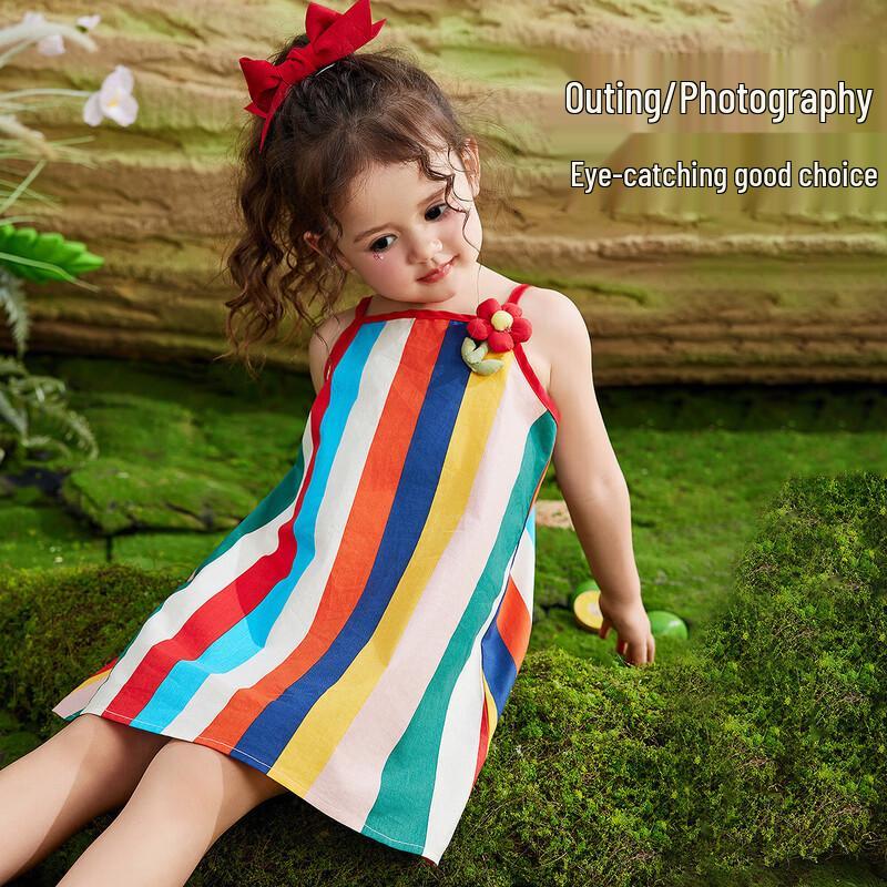 ASK JUNIOR Girls' Rainbow Print Sleeveless Princess Dress