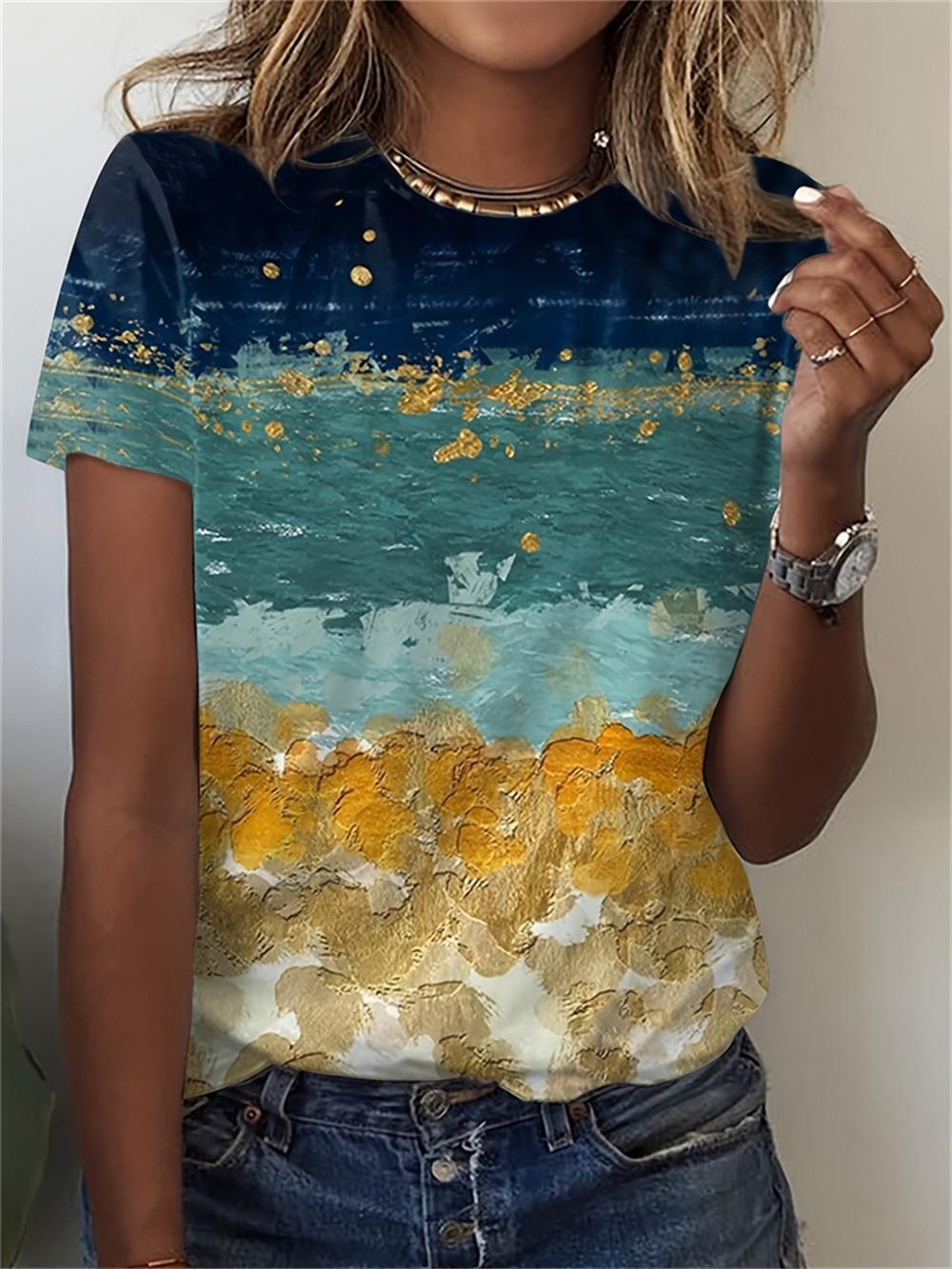 

New graffiti crew neck 3D T-shirt for women 6XL