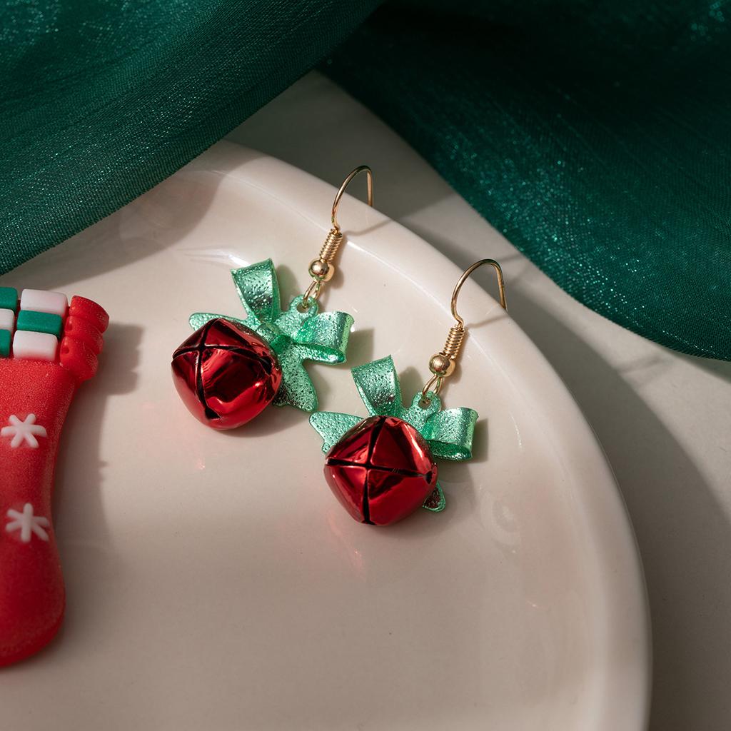 Christmas Bell Bow Earrings Fashion Creative Design Holiday Festive Jewelry for Women Girls