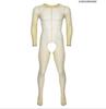 Shengrenmei Uomo Trasparenti Sottili Maniche Lunghe Girocollo Senza Cavallo Con Piedi Elasticizzati Body Collant Calze Integrali