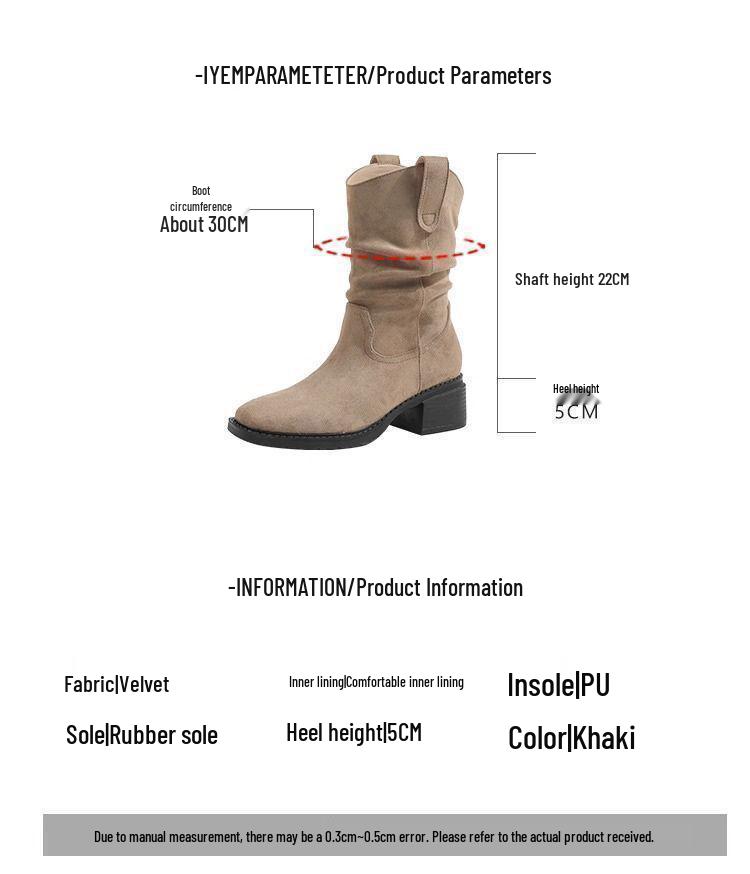 Sweet Suede Mid-Calf Western Cowboy Boots: 2025 Retro Style Autumn/Winter Collection