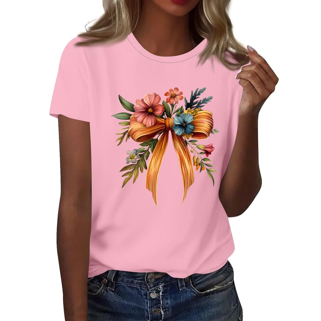 Dámská módní ležérní tištěná tričková halenka s kulatým výstřihem a krátkým rukávem Tričková halenka Halenka