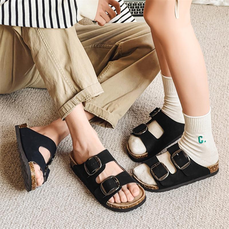 3505 Summer New Sandals Couple Leather Book Soft Sole Outer Wear Slippers One Pedal Breathable Lazy Shoes