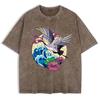 Gru Godono di Fiori Fioriti Magliette Lavate Uomo Cotone Oversize Maglietta Casual Girocollo Manica Corta Top Abbigliamento