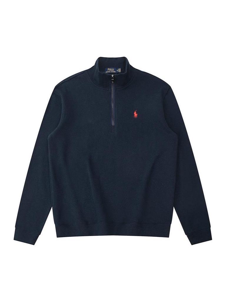 Men's Half-Zip Stand Collar Polo Hoodie with Small Horse Embroidery & Long Sleeves