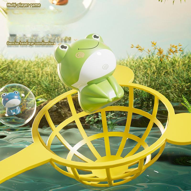 1SET Children's Ejection Frog Turntable Cartoon Net Fishing Bouncing Frog Concentration Training Sound and Light Electric Toy