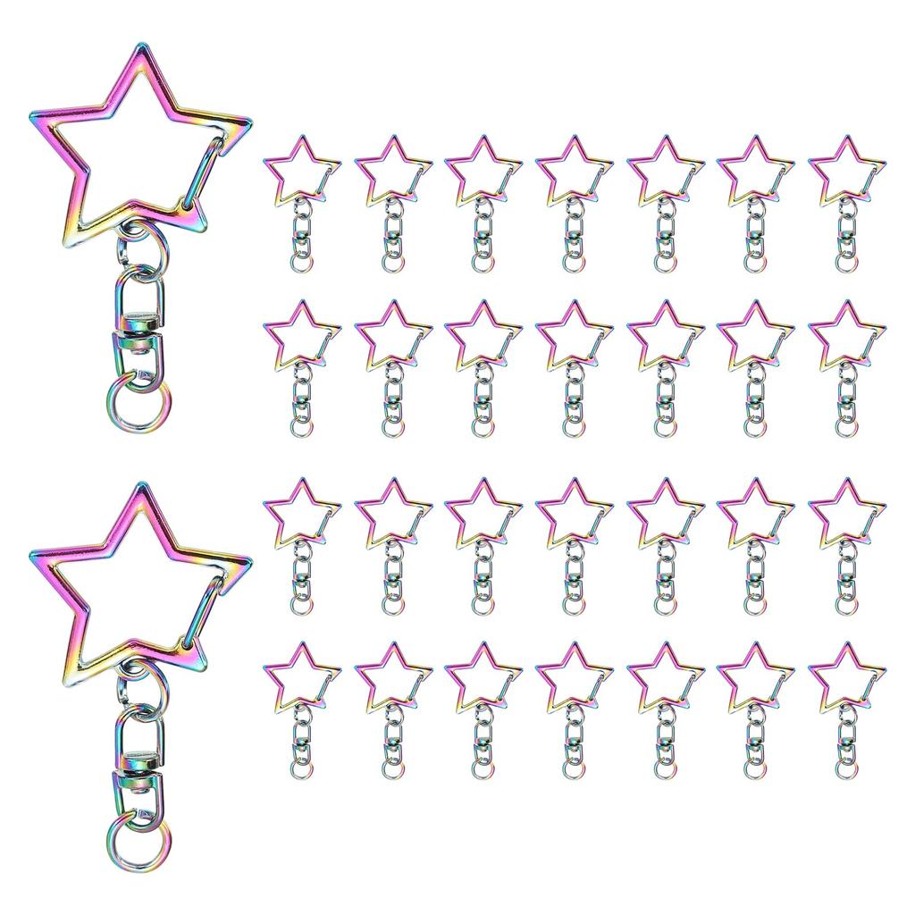 30pcs Metal Spring Snap Key Chain Star Shape Swivel Snap Clasp Keyring Chain Hanging Buckle with Open Jump Rings for DIY Craft Bag Rainbow [uxcell]