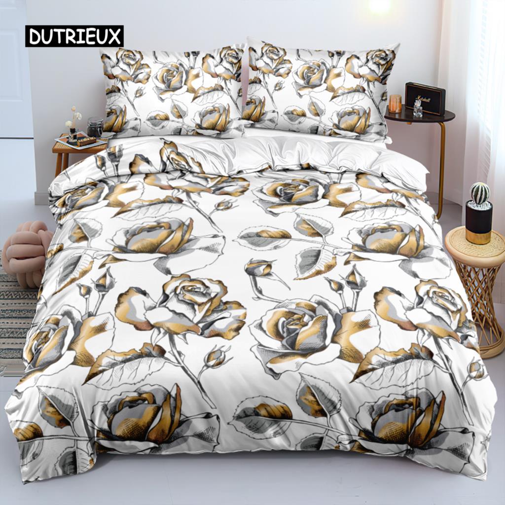 3D design Květiny Soupravy povlaků na přikrývky Ložní prádlo Souprava na přikrývku/přikrývku Povlaky na polštáře 220x240 Velikost Černá Bytový textil