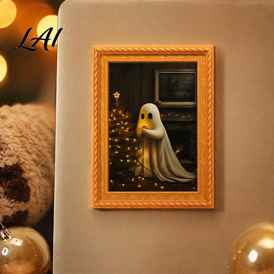 Festive Home Office Whiteboard Magnets Small Fridge Picture Frame Funny Ghost Pattern Magnetic Vintage Decorative for Metal Surfaces Mini Gold Frame