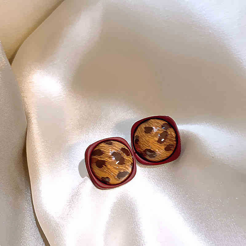 Love Geometric Artificial Tiger's Eye Stone Stud Earrings Retro Maillard Earrings Light Luxury Earrings