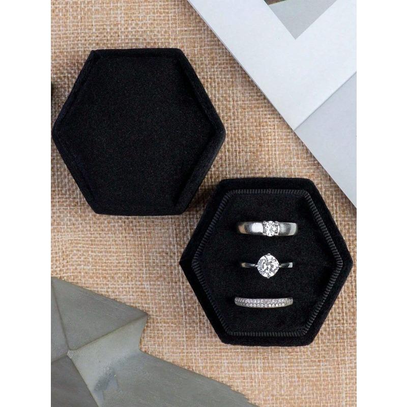 Velvet Ring Box, Hexagon 3 Slots Triple Slot Ring Box, Wedding Day Ring Box For Wedding Ceremony Wedding Ring Holder Ring Box