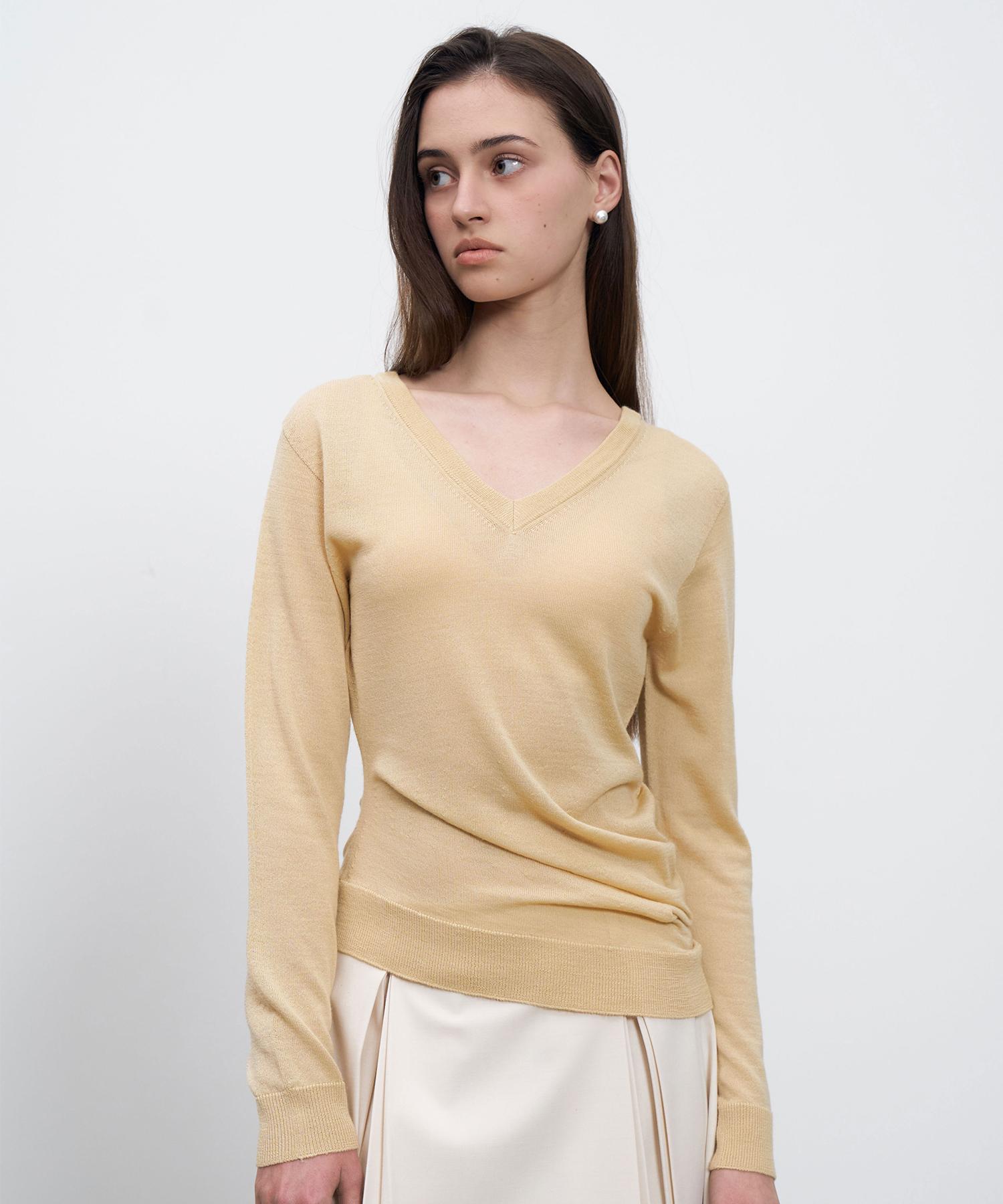 Rene J V Neck Shirring Knit Beige/Os