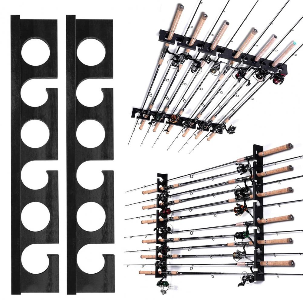2Pcs 6 Hardwood Fishing Rod Storage Rack Multi-rod Fishing Stand Wooden Fishing Gear Storage Rack Wall Mount Rod Holder