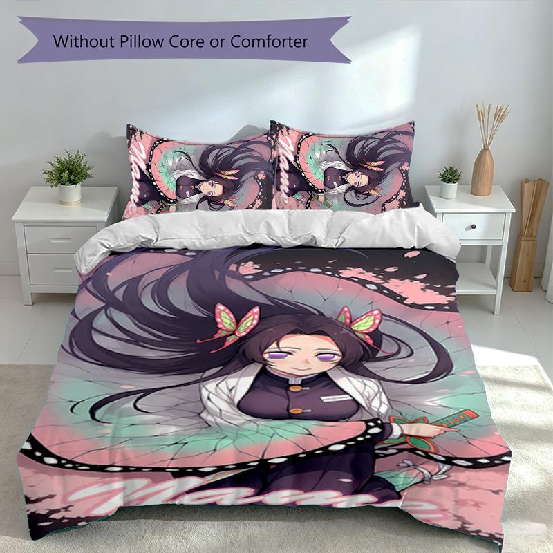 3pcs Custom Name Demon Slayer character theme Set,Includes 1 Duvet Cover and 2 Pillowcases,All-season Bedroom Decor