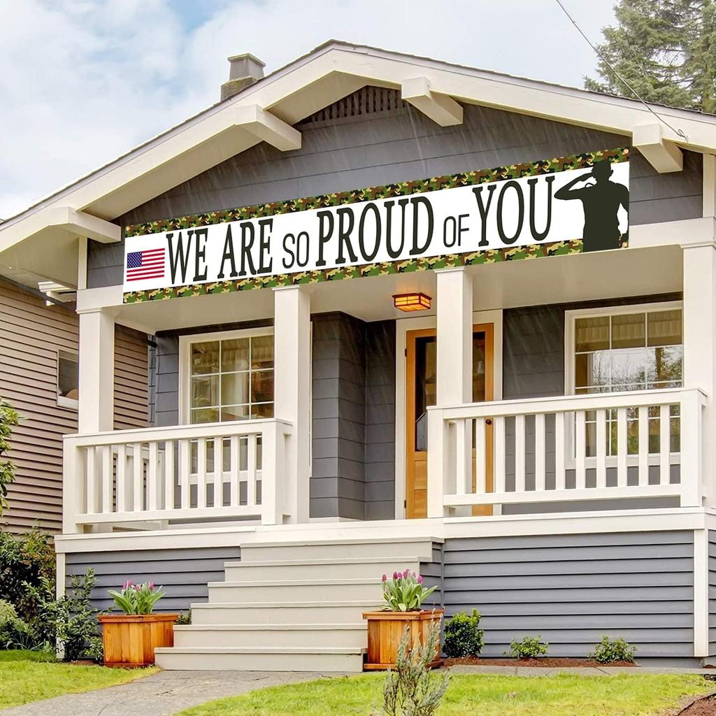 Camouflage We Are So Proud Of You Backdrop Banner,Veterans Day Memorial Day Independence Day Deployment Returning Back Military Army Retirement Party