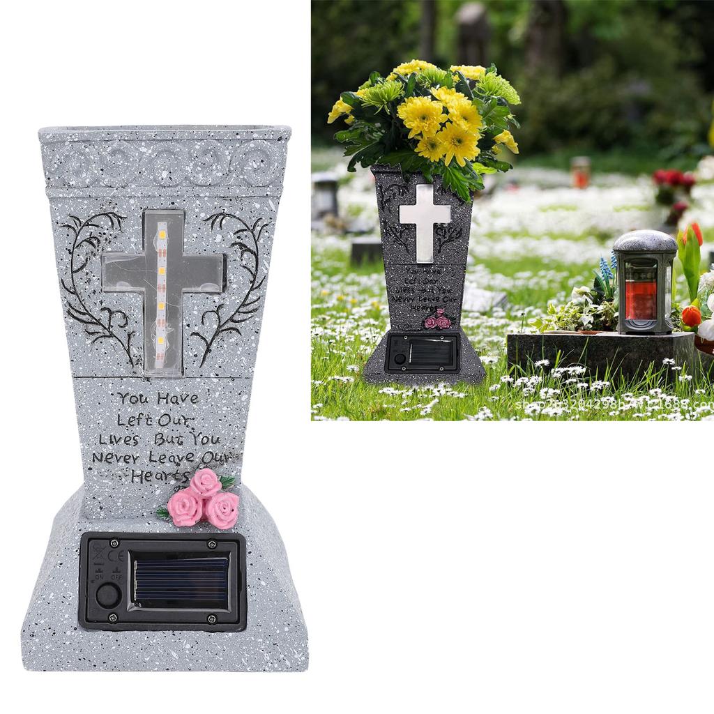 Vaso Solare per Tomba Cimiteriale, Vaso per Lapide in Resina con Picchetti per Terra Portafiori per Lapide Cimiteriale Uso Esterno