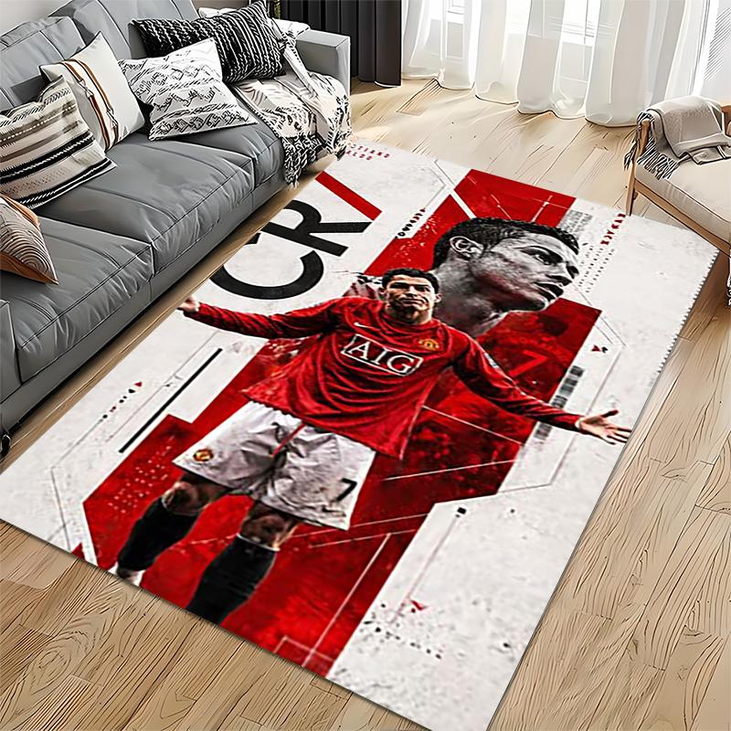 Sports Area Rug, Cristiano Ronaldo CR7 Manchester United Red AIG Poster, Fan Cave Decor, Non-Slip Mat