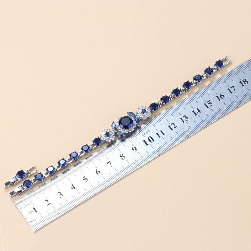 925 Sterling Silver Charm Bracelet Bangle Blue Cubic Zirconia 6-Colors Wedding Jewelry Adjustable Length 18+3CM