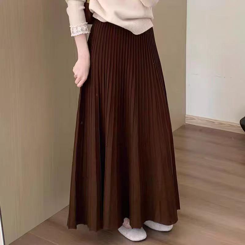 Korean Style High-Waisted Pleated Knit Midi Skirt: Elegant, Versatile, and Soft for a Casual Ladylike Look