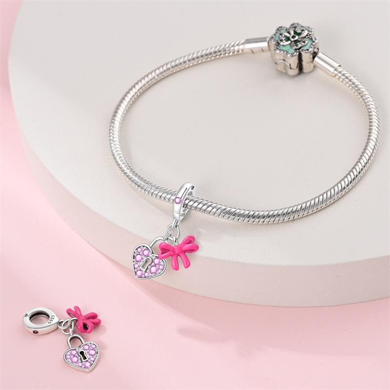 Original Copper Charms Luxury Love Heart Lock Clasp Butterfly Pendant Beads Fit Bracelet Diy Women Delicate Gift