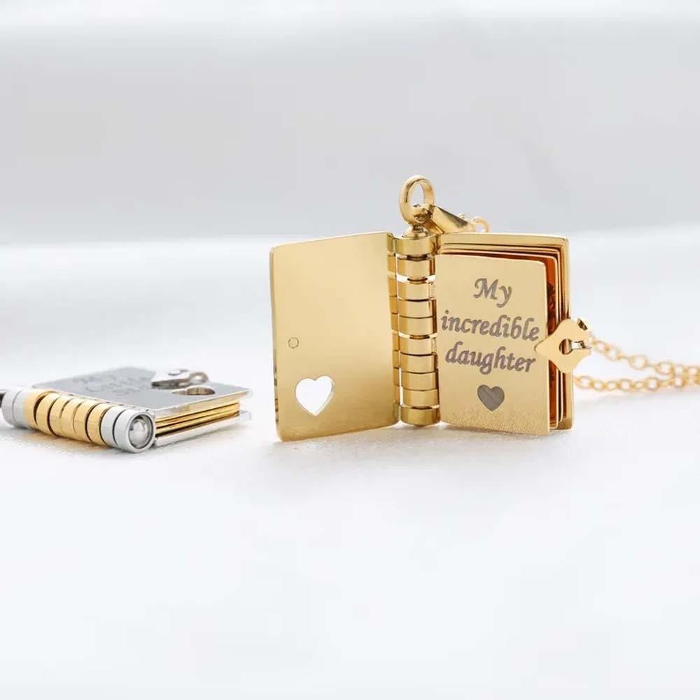 Titanium Steel Opening Book Pendant Stainless Steel Girls Text Locket  Mother's Day