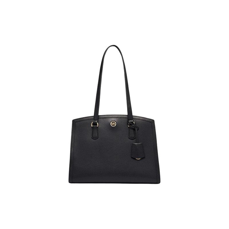 MICHAEL KORS Chantal Logo Solid Color Pendant Cow Split Leather Tote Bag Tote Bag Shopping Bag Handbag Shoulder Bag Medium Women s Black чёрный