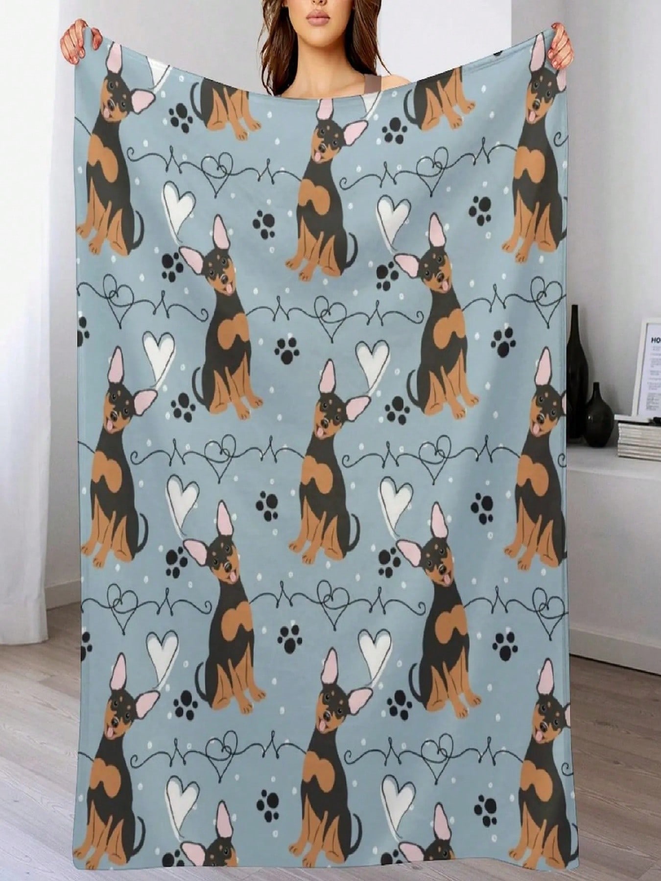 ЛЮБОВЬ Черно-подпалый Миниатюрный пинчер Собака Плед Подарок с персонализацией Тонкий Теплый Зимний Красивые пледы 75X95CM