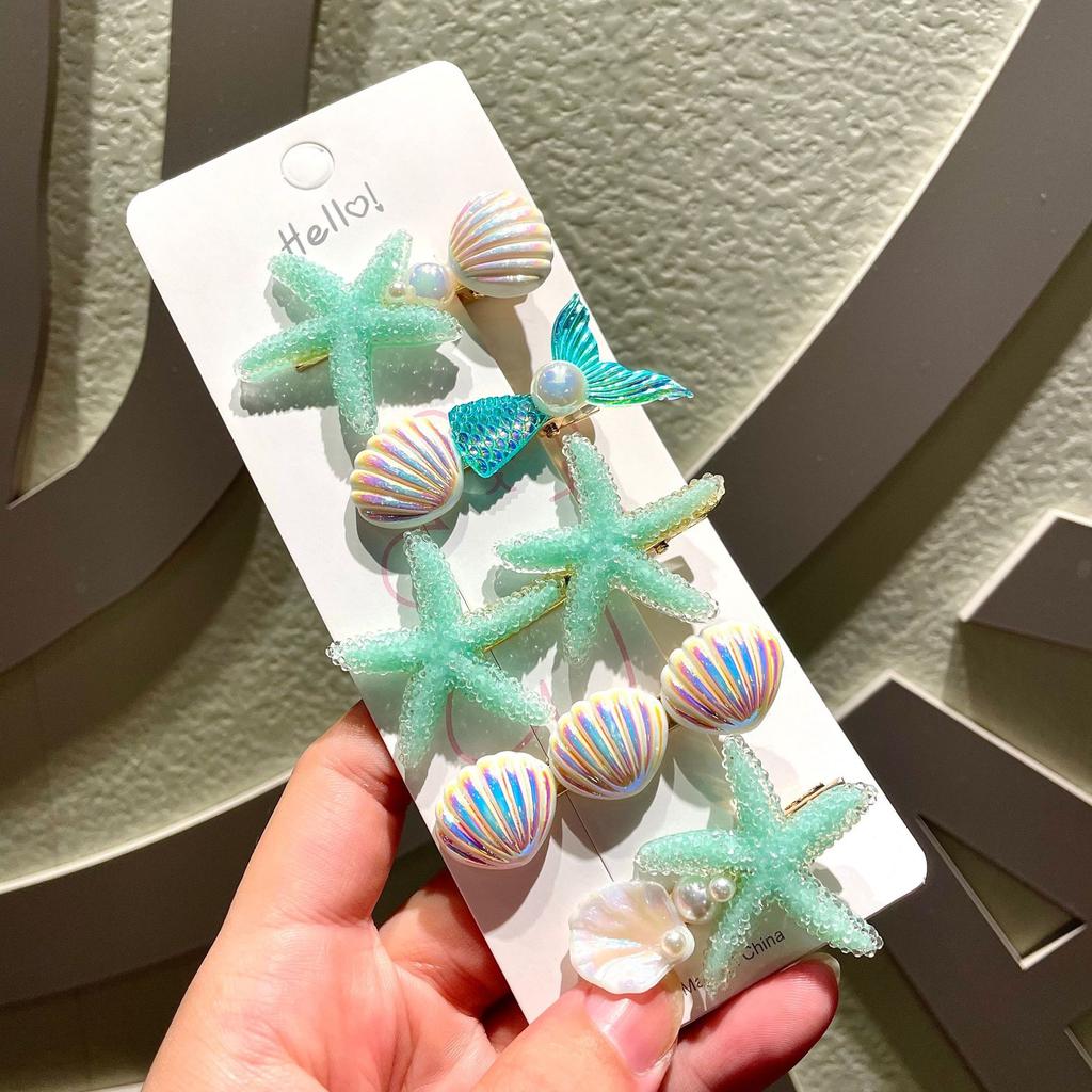 5 Pcs/Set Mermaid Starfish Shell Hairpins Girls Cute Hair Clips Hairgrips for Women Barrettes Hair Styling Tool Hair Accessories
