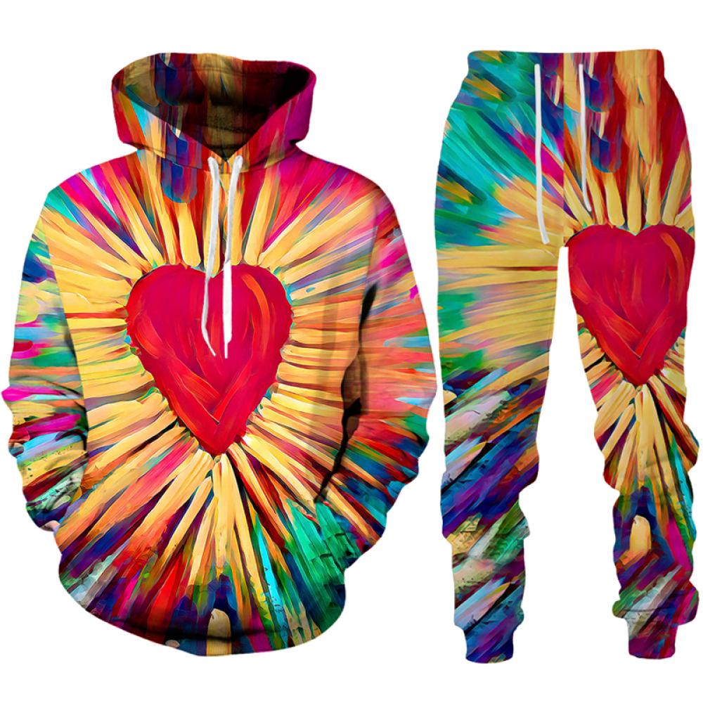 

Sweet Love Heart 3D принт мужской/женский спортивный костюм, повседневная толстовка с капюшоном и брюки, комплекты из 2 предметов, пуловер большого размера, трендовая толстовка для пар S