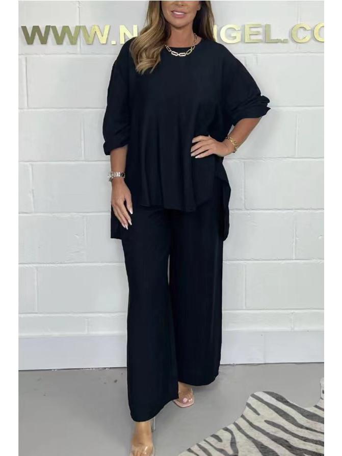 Pantalones Anchos de Satén de Acetato 2024 con Chaqueta Cola de Golondrina – Moda Casual de Color Sólido