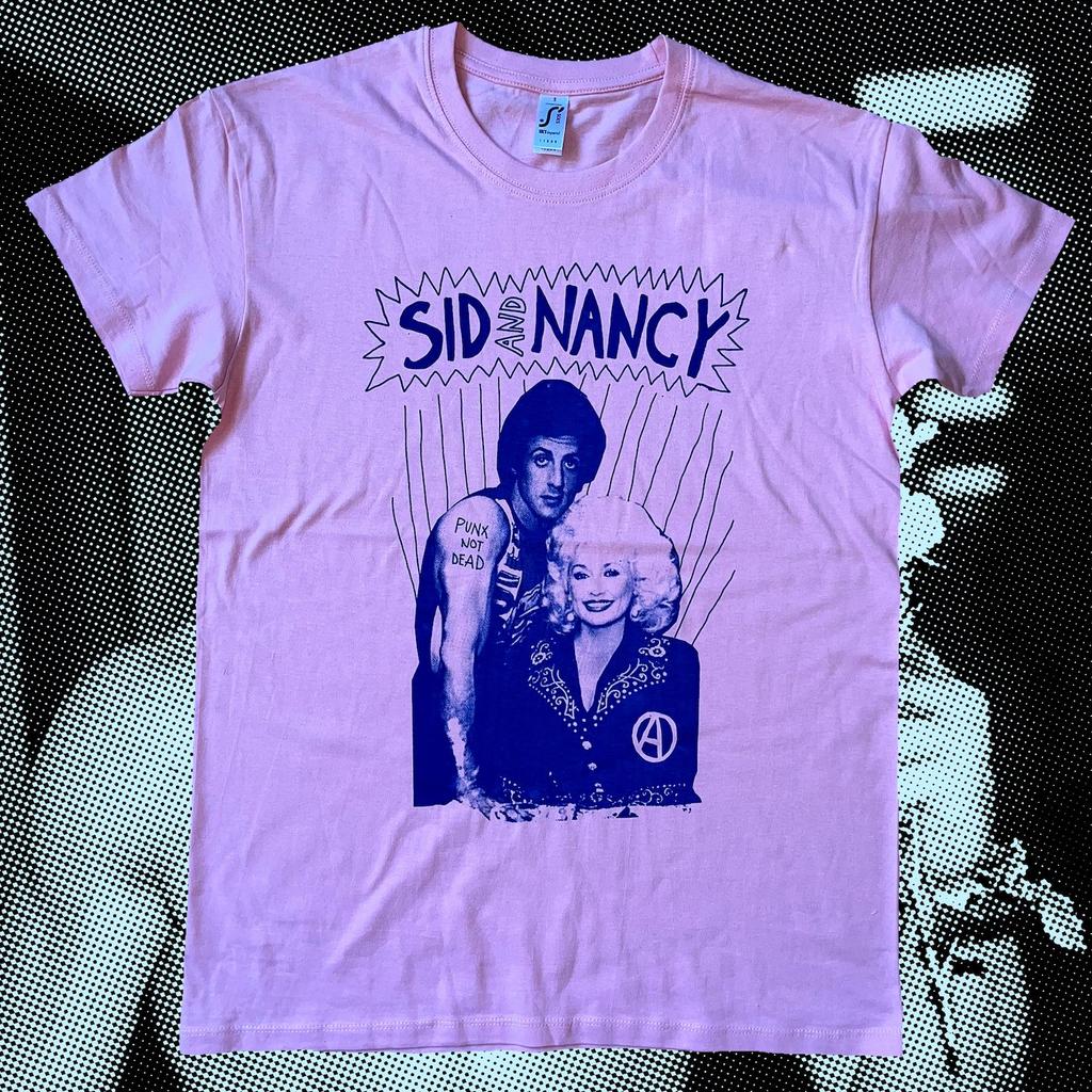 Sid und Nancy T-Shirt blau auf pink