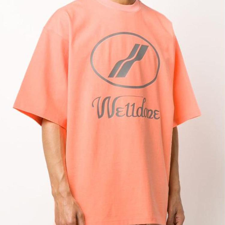 We11Done Reflective Letter Logo Printed Cotton Short Sleeve T-Shirt Unisex Tops Orange WD-TP5-19-930-OR
