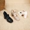 3359-17 Mary Jane Square Head High-heeled Single Shoes, New Light-mouth Buckle Thick-heeled Women's Shoes with Square Buckle Single Shoes