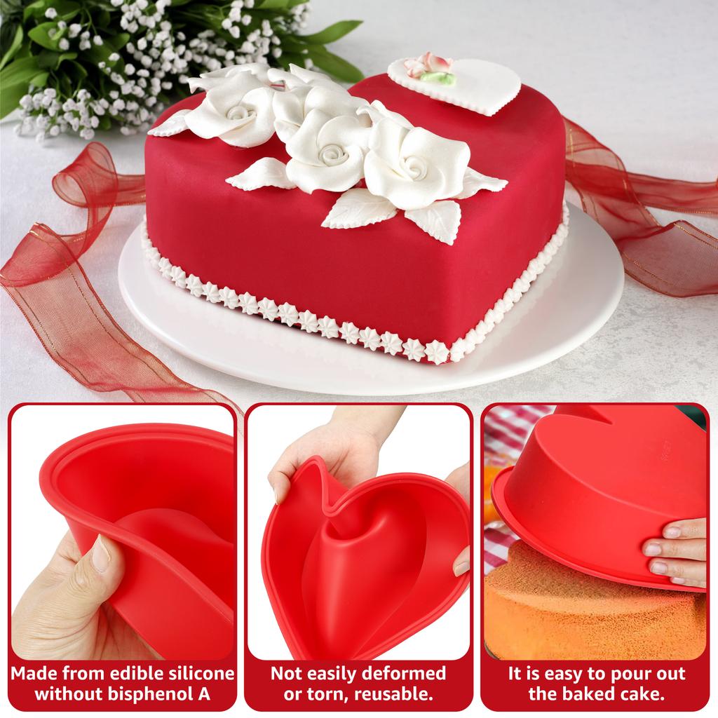 3Pcs Heart Shape Cake Pans 10 Inch Silicone Cake Molds BPA Free Cake Baking Tray Reusable Cake Baking Pans Nonstick Cheesecake