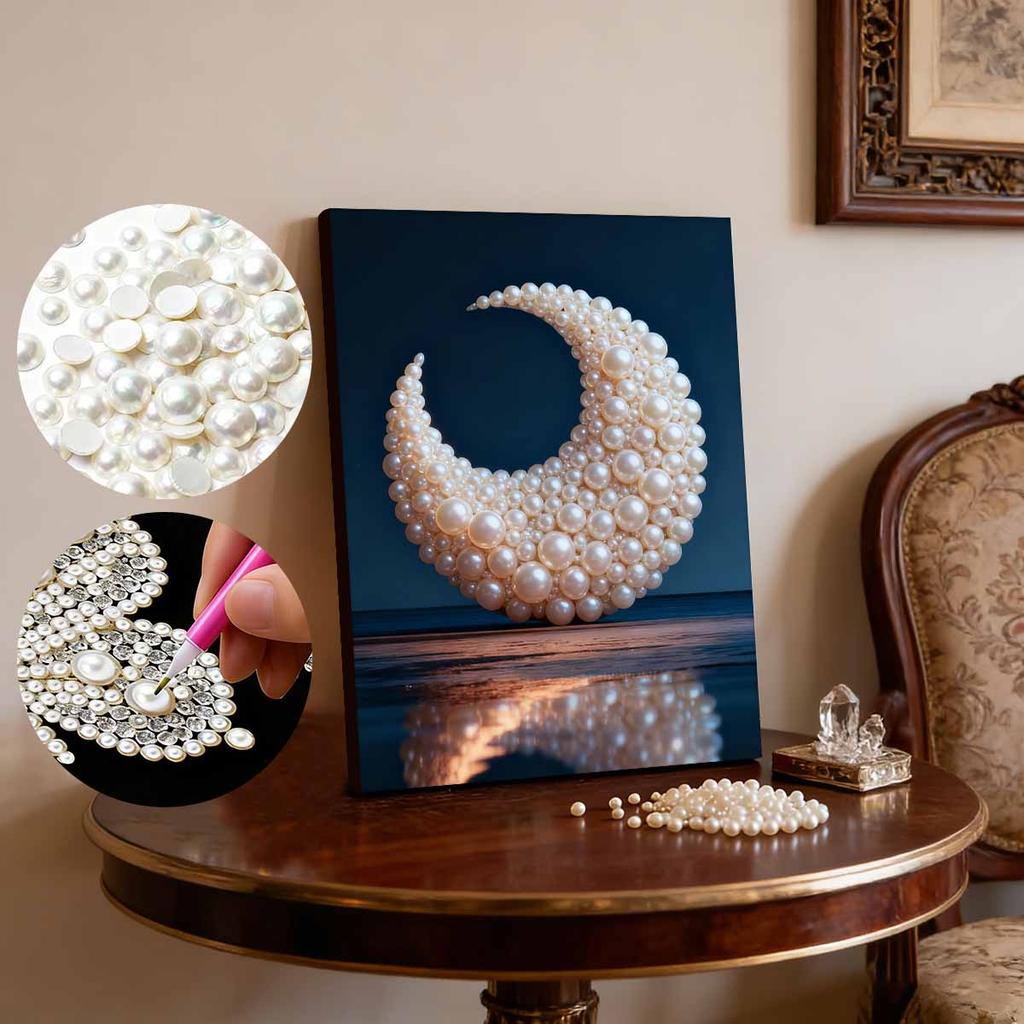 DIY Diamond Art Pearl Painting Kit for Adults,  Moon Over The Sea Special Shaped Pearl Art Painting Wall for Home Office Decor Handmade Gift