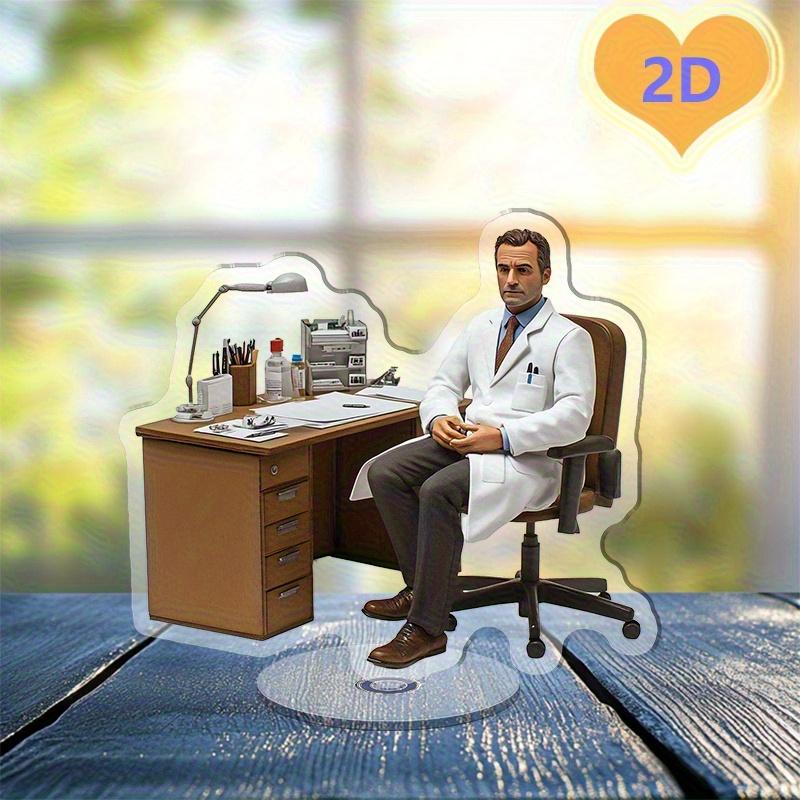 2D Flat Rotatable Acrylic Doctor Desk Scene Desktop Ornament, Staff Award Commemorative Decor Suitable For Indoor And Outdoor Office Use