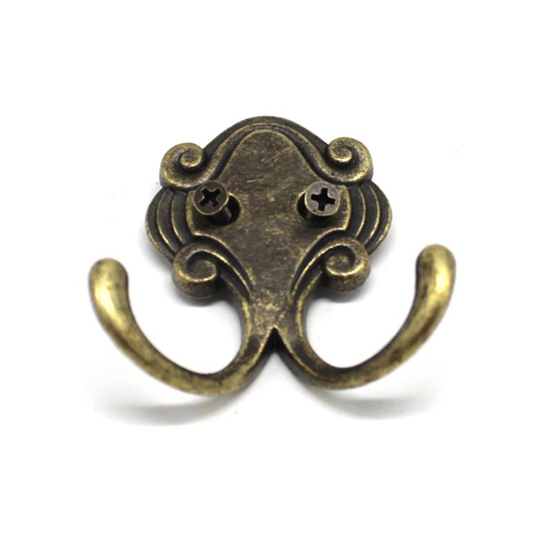 2Pcs Retro Zinc Alloy Double Prongs Clothes Coat Robe Purse Bag Hat Hook Hanger Antique Bronze 23mm*53mm*55mm