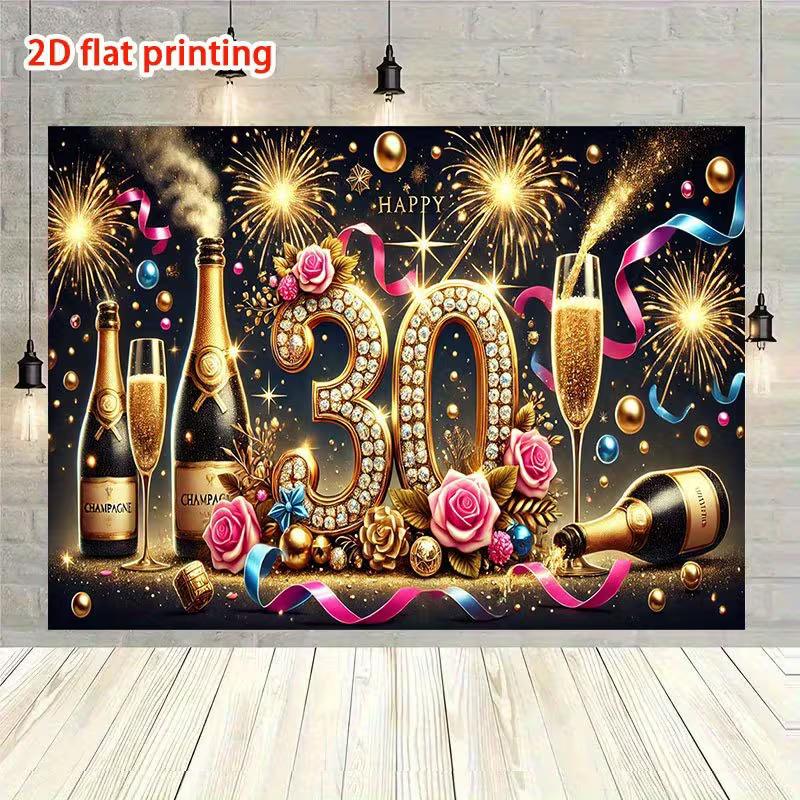 2D Black Gold 30th Birthday Fireworks Photo Background
