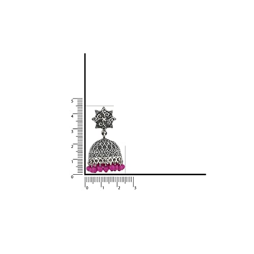 Estele Oxidised Silver Plated Metal Brass Jhumki With Pink Beads Drop Earrings for Girls and Women