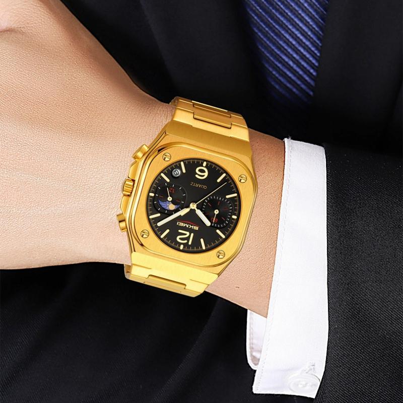 SKMEI New Design Quartz Wristwatches Men Golden Stainless Steel Watch Date Functions Luxury Clock Man