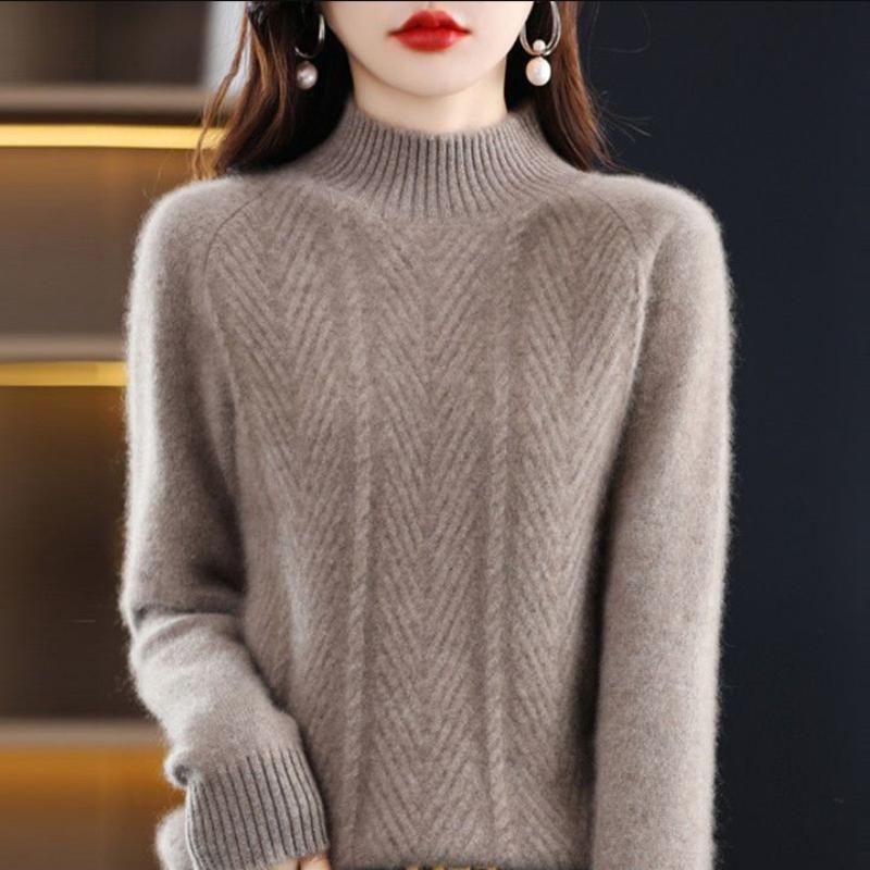 Suéter de cachemira pura para mujer, jersey de otoño e invierno, cuello medio alto, liso, informal, de manga larga, tejido de punto, jersey de parte inferior