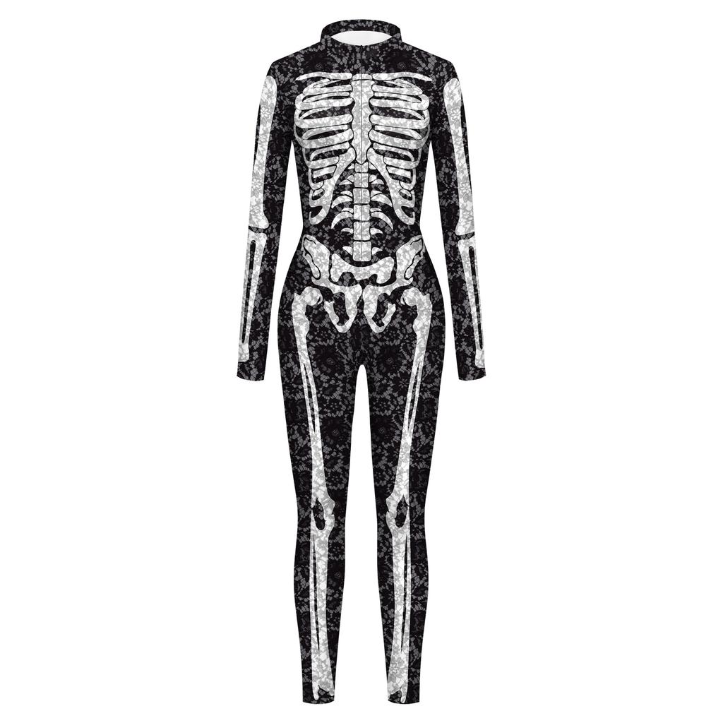 Halloween costume human skeleton digital print tights jumpsuit women's jumpsuit